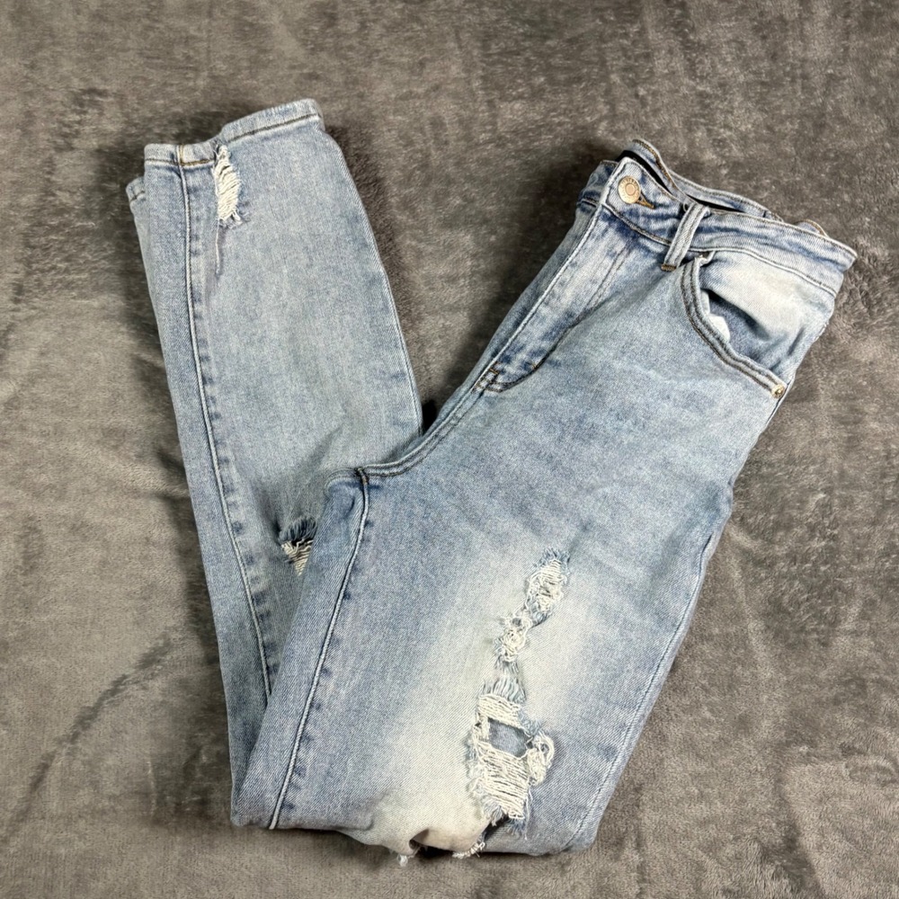 Risen Los Angeles High Rise Distressed Straight Leg Jeans Light Wash Size 9/29